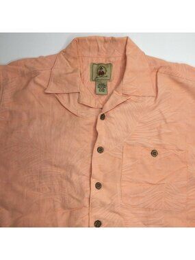 Joe Marlin Mens Peach Tropical Palm Print Hawaiian Button Shirt Orange Sz Large